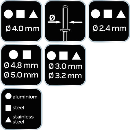 Nitovací stroj na oceľové a hliníkové nity 2,4/3,2/4,0/4,8 mm od NEO TOOLS nájdeš na naravis.sk
