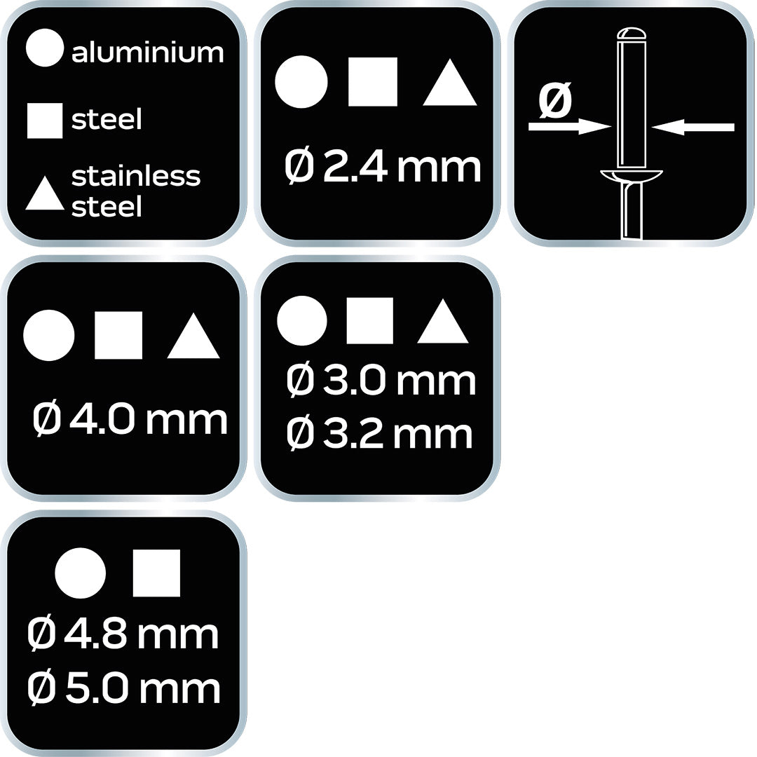 Nitovací stroj na oceľové a hliníkové nity 2,4/3,2/4,0/4,8 mm od NEO TOOLS nájdeš na naravis.sk