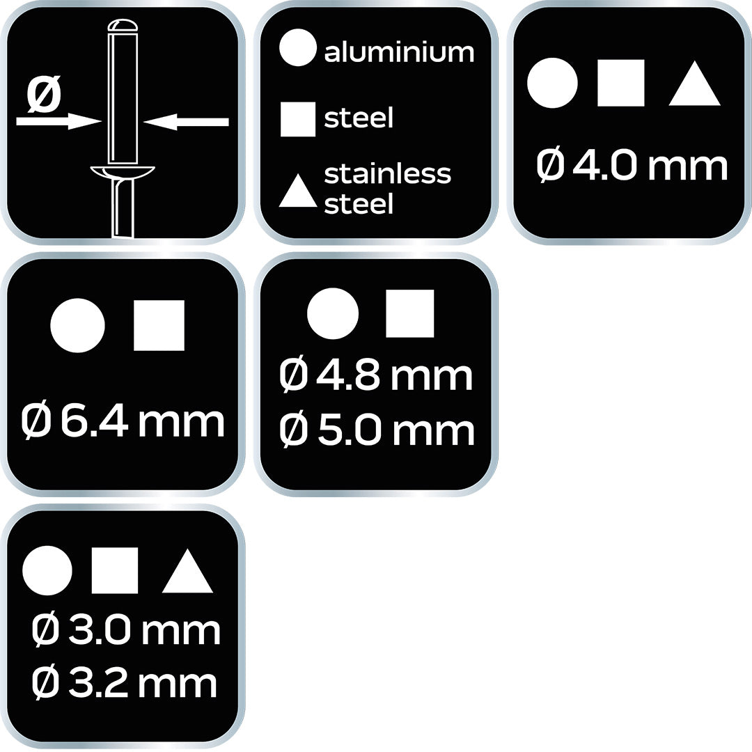 Pištoľ na zapustené nity pre oceľ a hliník 3,2/4,0/4,8/6,0/6,4 mm od NEO TOOLS nájdeš na naravis.sk