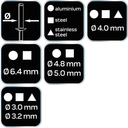 Pištoľ na zapustené nity pre oceľ a hliník 3,2/4,0/4,8/6,0/6,4 mm od NEO TOOLS nájdeš na naravis.sk