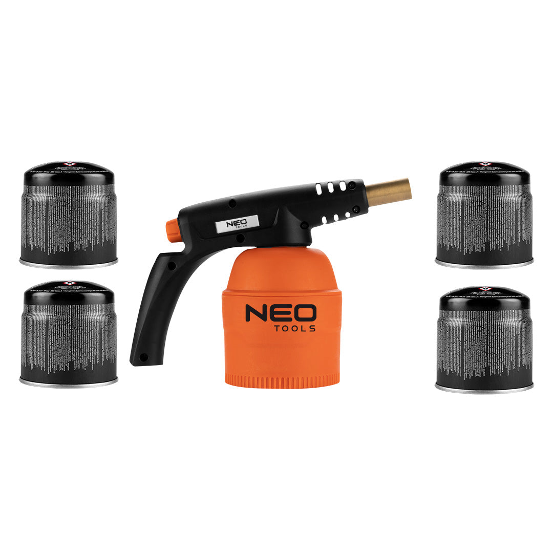 Plynová spájkovacia lampa pre 190 g kartuše + 4 plynové kartuše od NEO TOOLS nájdeš na naravis.sk