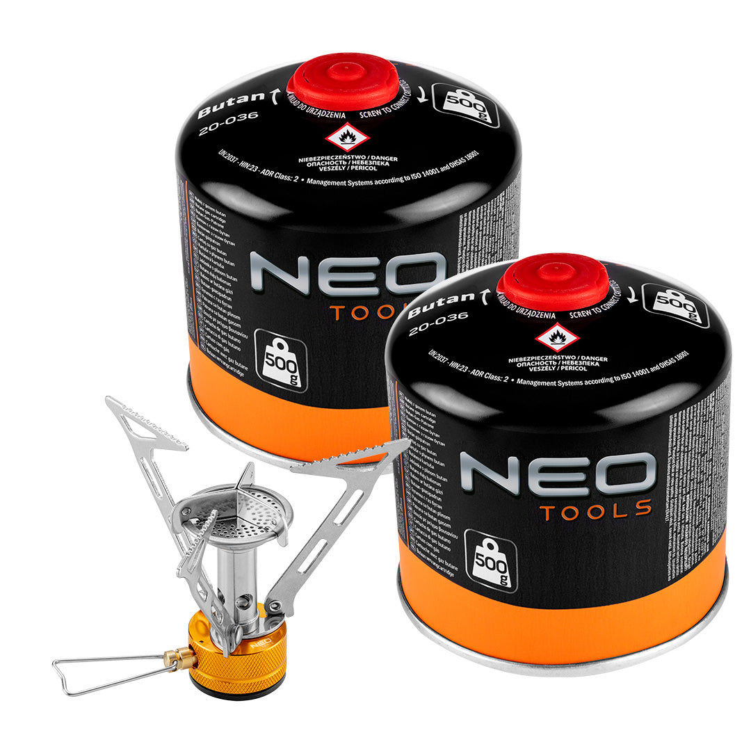 Turistický plynový horák + 2 plynové kartuše 20-036 od NEO TOOLS nájdeš na naravis.sk