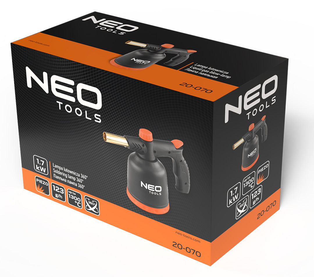 Plynová spájkovacia lampa so 190 g kartušou, piezoelektrické zapaľovanie, 360 stupňov, na prácu v akejkoľvek polohe od NEO TOOLS nájdeš na naravis.sk