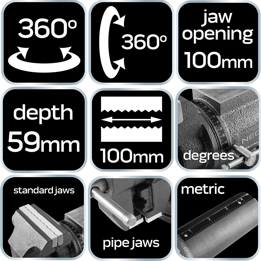 Sústružnícky otočný zverák 100 mm od NEO TOOLS nájdeš na naravis.sk