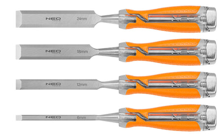 Dláta 6, 12, 18, 24, sada 4 ks. Dvojzložková rukoväť. Zabalené v kufríku od NEO TOOLS nájdeš na naravis.sk