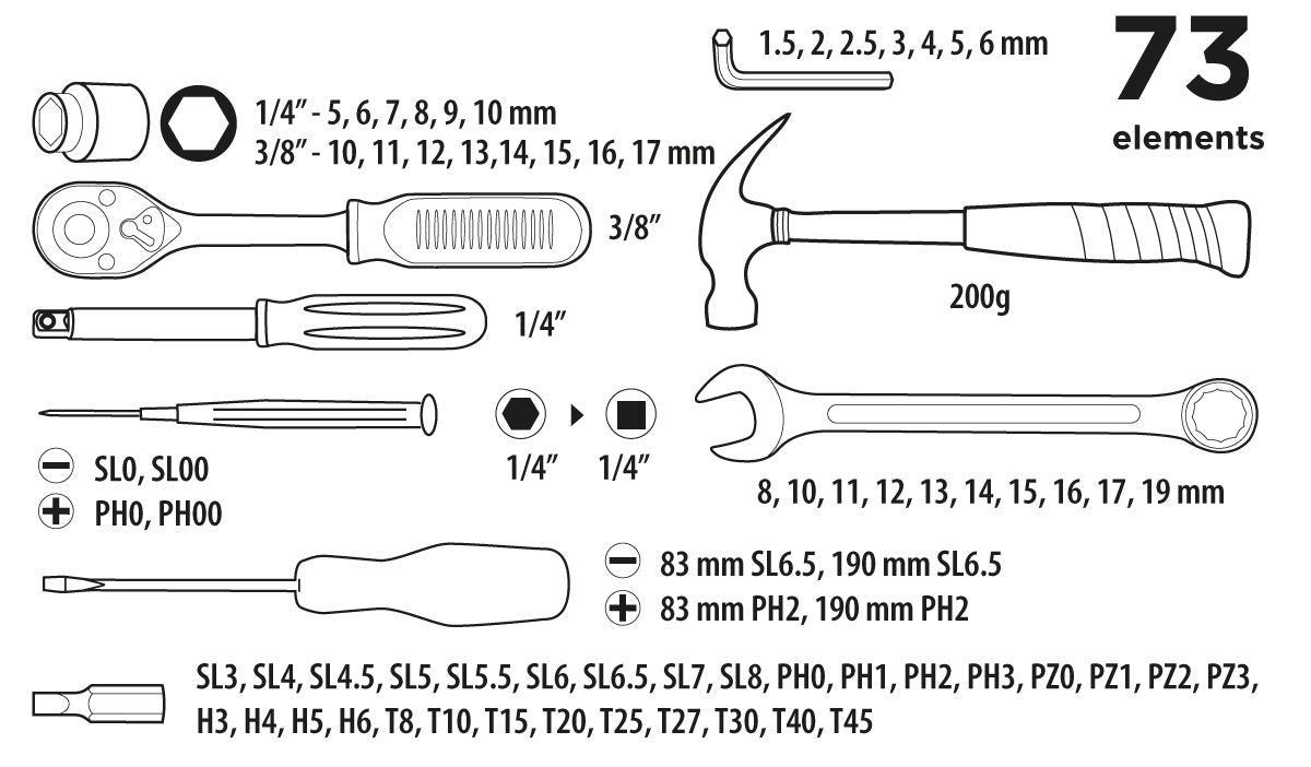 Súprava náradia ¼”, 3/8”, 73 ks od Top Tools nájdeš na naravis.sk