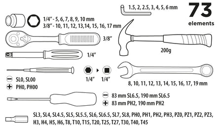 Súprava náradia ¼”, 3/8”, 73 ks od Top Tools nájdeš na naravis.sk