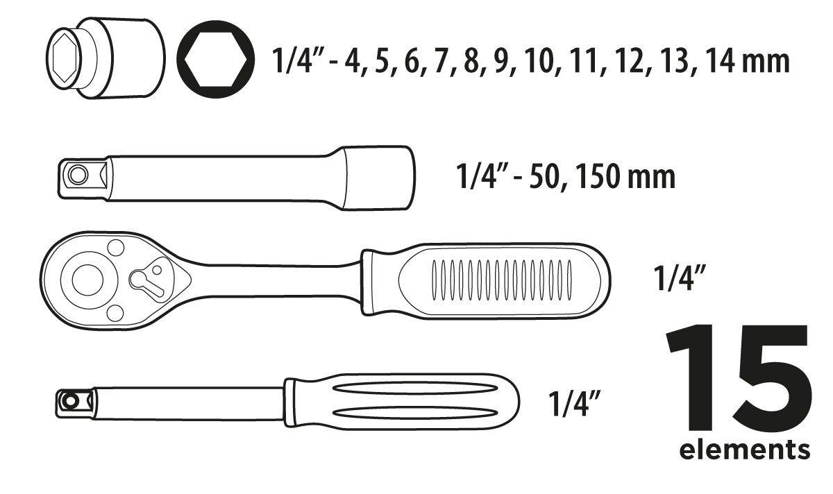 Súprava nástavcových kľúčov 1/4", 15 ks od Top Tools nájdeš na naravis.sk