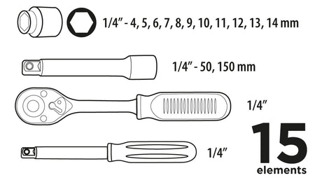 Súprava nástavcových kľúčov 1/4", 15 ks od Top Tools nájdeš na naravis.sk