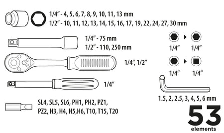 Súprava nástavcových kľúčov 1/4", 1/2" 53 ks od Top Tools nájdeš na naravis.sk