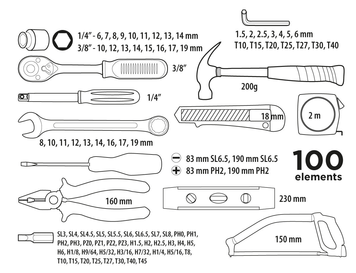 Sada nástrojov 1/4”, 3/8”, 100 ks od Top Tools nájdeš na naravis.sk