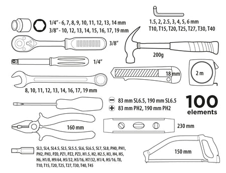 Sada nástrojov 1/4”, 3/8”, 100 ks od Top Tools nájdeš na naravis.sk