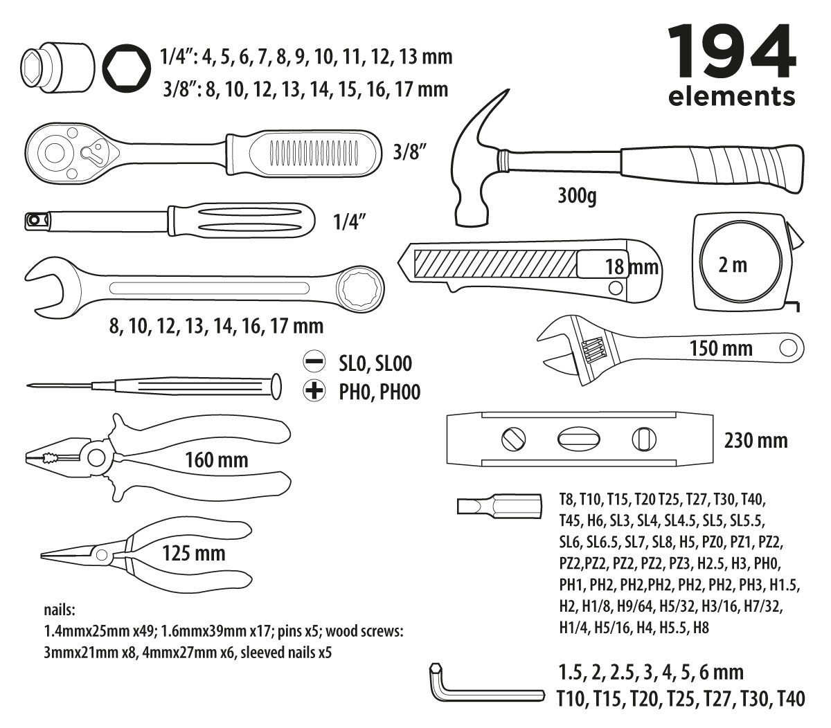 Súprava náradia 1/4", 3/8", 194 ks od Top Tools nájdeš na naravis.sk