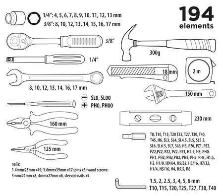 Súprava náradia 1/4", 3/8", 194 ks od Top Tools nájdeš na naravis.sk