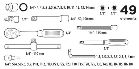 Nástrčné kľúče , 1/4" súprava 49SK od Top Tools nájdeš na naravis.sk