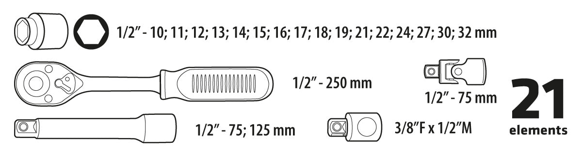 Nástrčné kľúče 21 kľúče, 1/2" od TOPEX nájdeš na naravis.sk