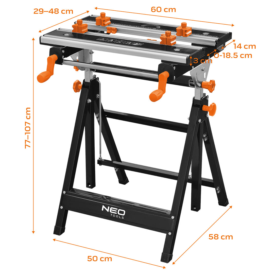 Nastaviteľný pracovný stôl, hliník 60 x 58 x 77-107 cm od NEO TOOLS nájdeš na naravis.sk