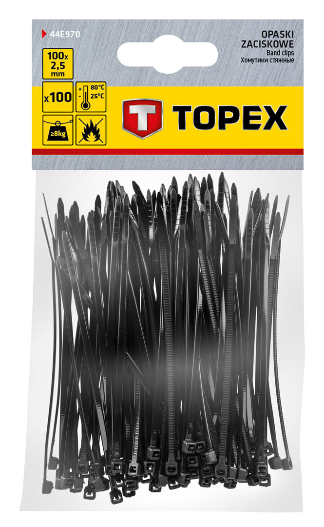 Sťahovacie pásky 2,5 x 100 mm, čierna, 100 ks od TOPEX nájdeš na naravis.sk