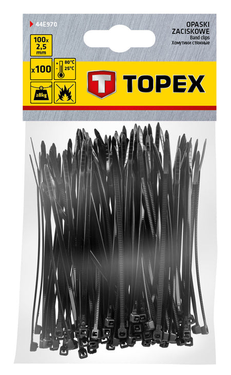 Sťahovacie pásky 2,5 x 100 mm, čierna, 100 ks od TOPEX nájdeš na naravis.sk