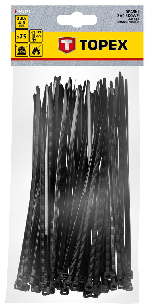 Sťahovacie pásky 4,8 x 200 mm, čierna 75 ks od TOPEX nájdeš na naravis.sk