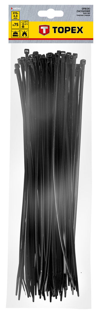 Sťahovacie pásky 4,8 x 370 mm, čierna 75 ks od TOPEX nájdeš na naravis.sk