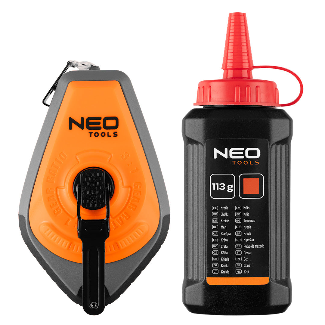 Vyznačovacia šnúra 3:1, plastové puzdro + červená krieda od NEO TOOLS nájdeš na naravis.sk