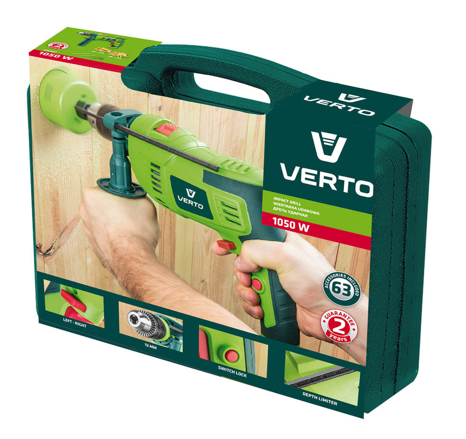 Príklepová vŕtačka 1050W, kľúčikové skľučovadlo 13 mm, kufrík + príslušenstvo od VERTO nájdeš na naravis.sk