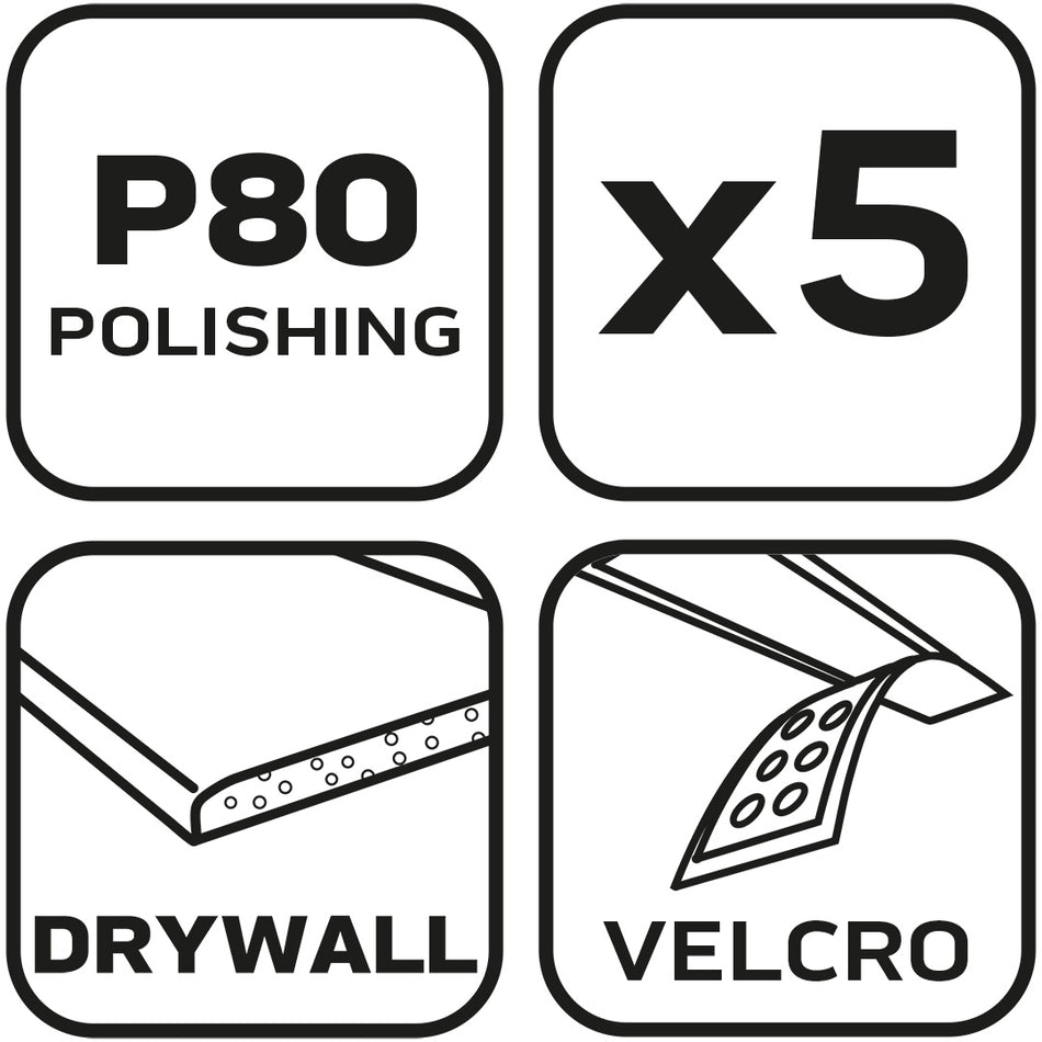 Brúsny papier so suchým zipsom 225 mm, K80, 5 ks, so 6 otvormi pre brúsku 59G264, 59G265 od NEO TOOLS nájdeš na naravis.sk