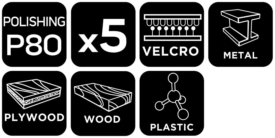 Brúsne listy so suchým zipsom, obdĺžnikové 80 x 130 mm, P80, 5 ks, s 8 otvormi pre 04-623 od NEO TOOLS nájdeš na naravis.sk