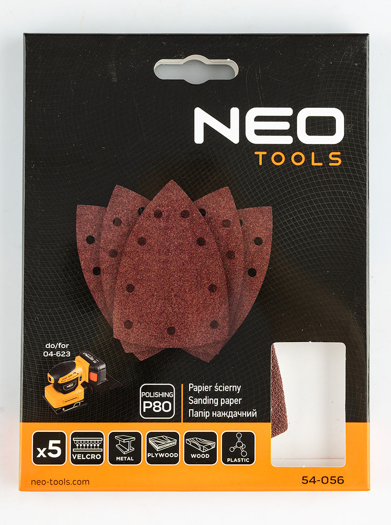 Brúsne listy so suchým zipsom, železo 100 x 147 mm, P80, 5 ks, s 9 otvormi pre 04-623 od NEO TOOLS nájdeš na naravis.sk