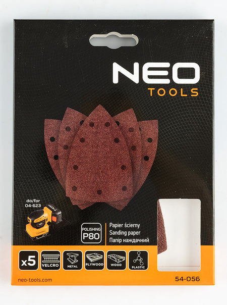 Brúsne listy so suchým zipsom, železo 100 x 147 mm, P80, 5 ks, s 9 otvormi pre 04-623 od NEO TOOLS nájdeš na naravis.sk
