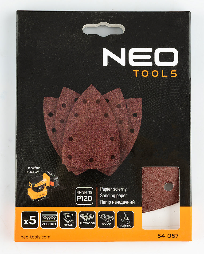 Brúsne listy so suchým zipsom, železo 100 x 147 mm, P120, 5 ks, s 9 otvormi pre 04-623 od NEO TOOLS nájdeš na naravis.sk