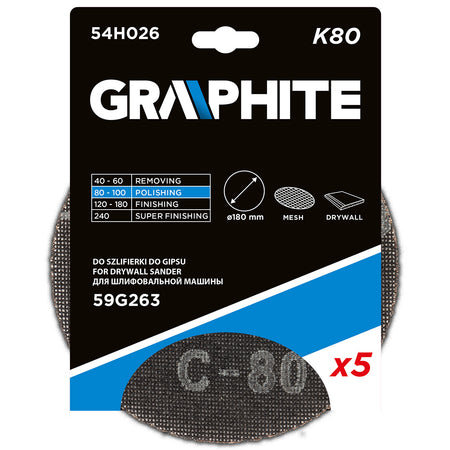 Mriežka na brúsenie sadry so suchým zipsom 180 mm, K80, 5ks pre brúsku 59G263 od GRAPHITE nájdeš na naravis.sk