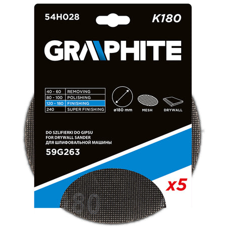 Mriežka na brúsenie sadry so suchým zipsom 180 mm, K180, 5ks pre brúsku 59G263 od GRAPHITE nájdeš na naravis.sk