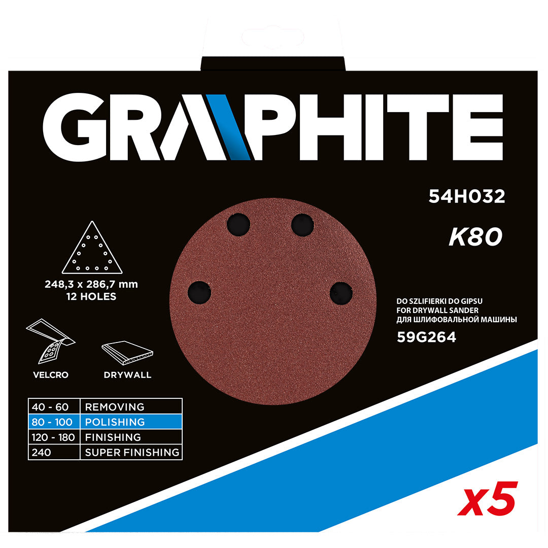 Brúsny papier na suchý zips K80, trojuholníkový s 12 otvormi, 5ks pre brúsku 59G264 od GRAPHITE nájdeš na naravis.sk