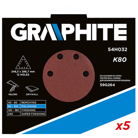 Brúsny papier na suchý zips K80, trojuholníkový s 12 otvormi, 5ks pre brúsku 59G264 od GRAPHITE nájdeš na naravis.sk