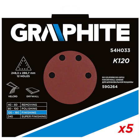 Brúsny papier na suchý zips K120, trojuholníkový s 12 otvormi, 5ks pre brúsku 59G264 od GRAPHITE nájdeš na naravis.sk