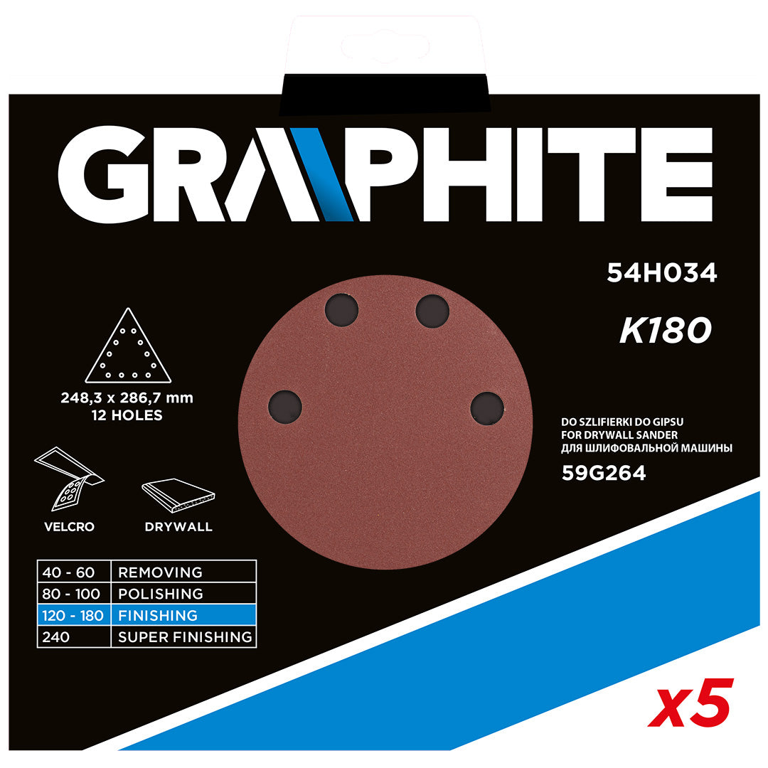 Brúsny papier na suchý zips K180, trojuholníkový s 12 otvormi, 5ks pre brúsku 59G264 od GRAPHITE nájdeš na naravis.sk