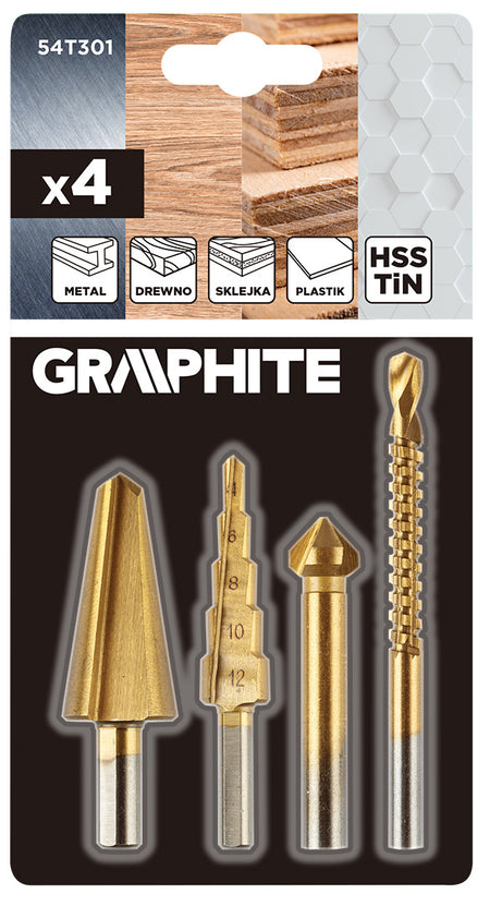 Stupňovité vrtáky 4-12 mm, výstružník 12,4 mm, fréza 6x90 mm, záhlbník 8-20 mm TiN od GRAPHITE nájdeš na naravis.sk