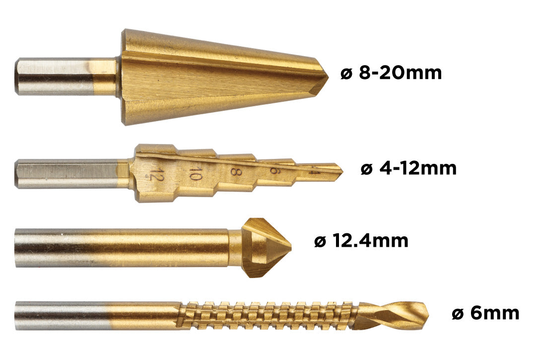 Stupňovité vrtáky 4-12 mm, výstružník 12,4 mm, fréza 6x90 mm, záhlbník 8-20 mm TiN od GRAPHITE nájdeš na naravis.sk