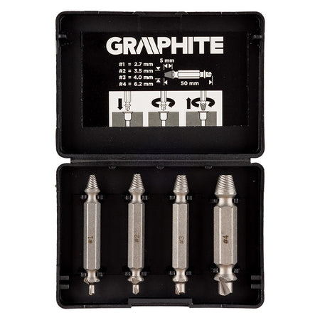 Obojstranné vyťahovače skrutiek na zlomené skrutky alebo poškodené zásuvky, sada 4 ks. od GRAPHITE nájdeš na naravis.sk