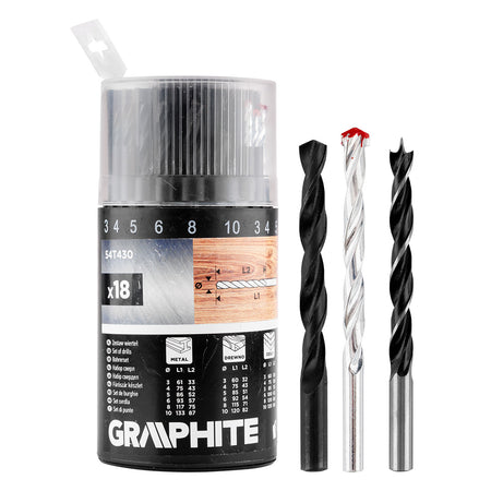 Sada vrtákov do kovu, dreva, tehál: 3, 4, 5, 6, 8, 10 mm, 18 ks. od GRAPHITE nájdeš na naravis.sk