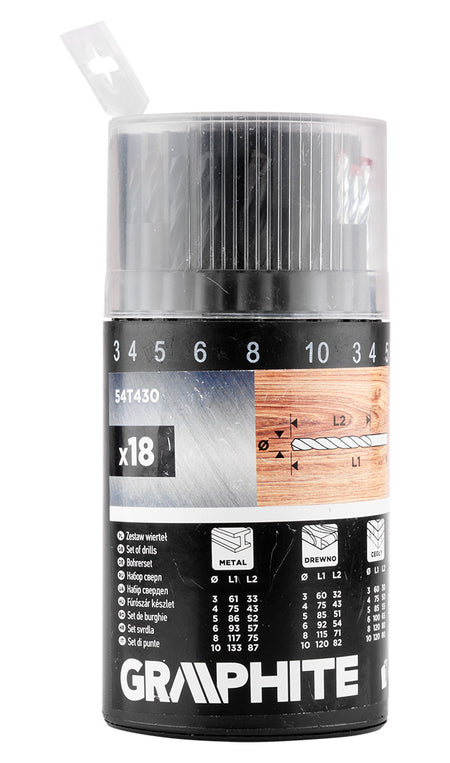 Sada vrtákov do kovu, dreva, tehál: 3, 4, 5, 6, 8, 10 mm, 18 ks. od GRAPHITE nájdeš na naravis.sk