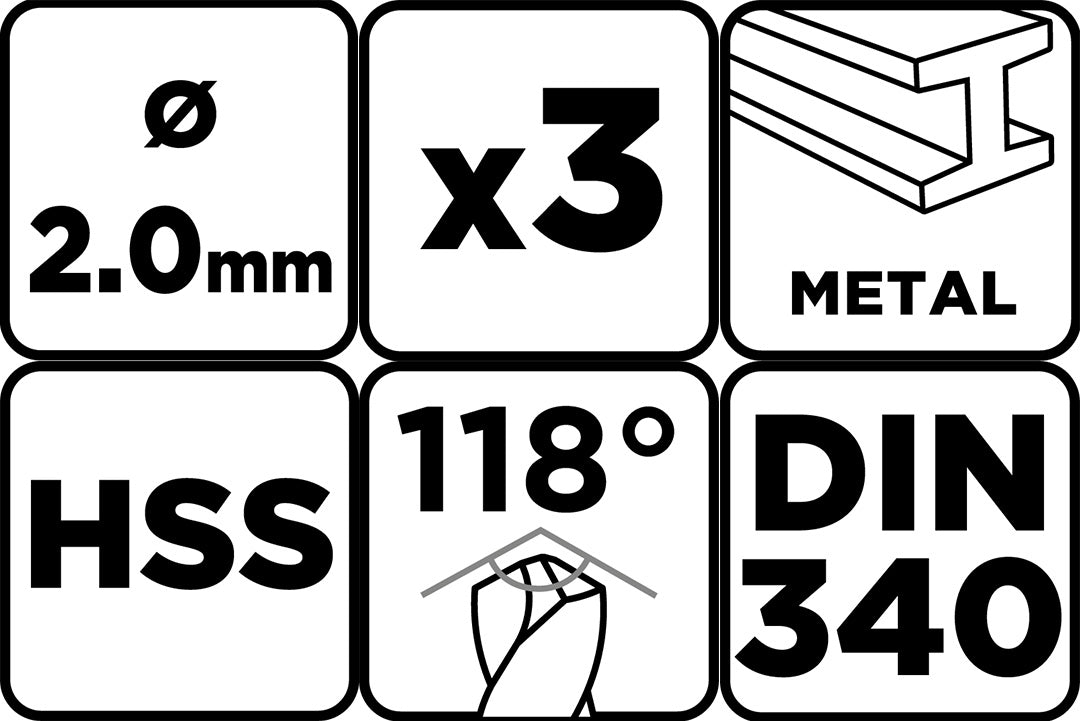 Vrták do kovu HSS, DIN 340, predĺžený, 2 mm, 3 ks. od GRAPHITE nájdeš na naravis.sk