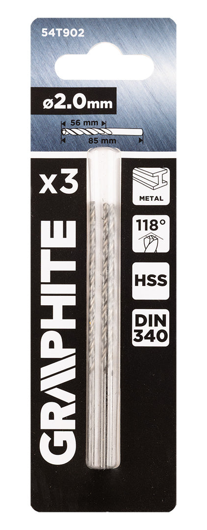 Vrták do kovu HSS, DIN 340, predĺžený, 2 mm, 3 ks. od GRAPHITE nájdeš na naravis.sk