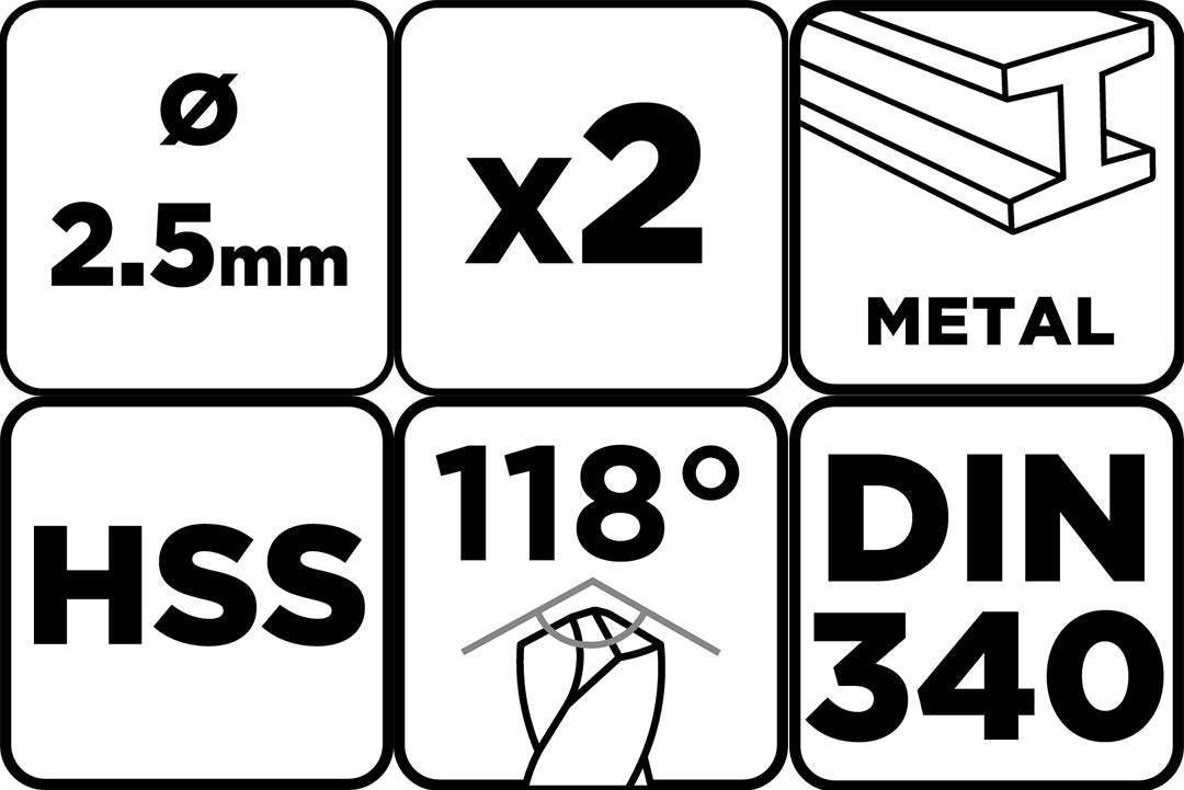 Vrták do kovu HSS, DIN 340, predĺžený, 2,5 mm, 2 ks. od GRAPHITE nájdeš na naravis.sk