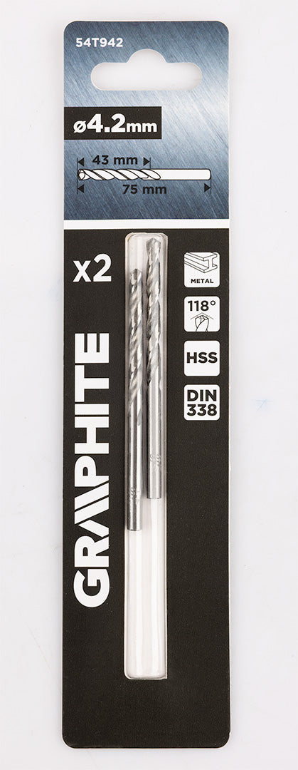 Vrtáky do kovu HSS, DIN 338, 4,2 mm, 2 ks. od GRAPHITE nájdeš na naravis.sk