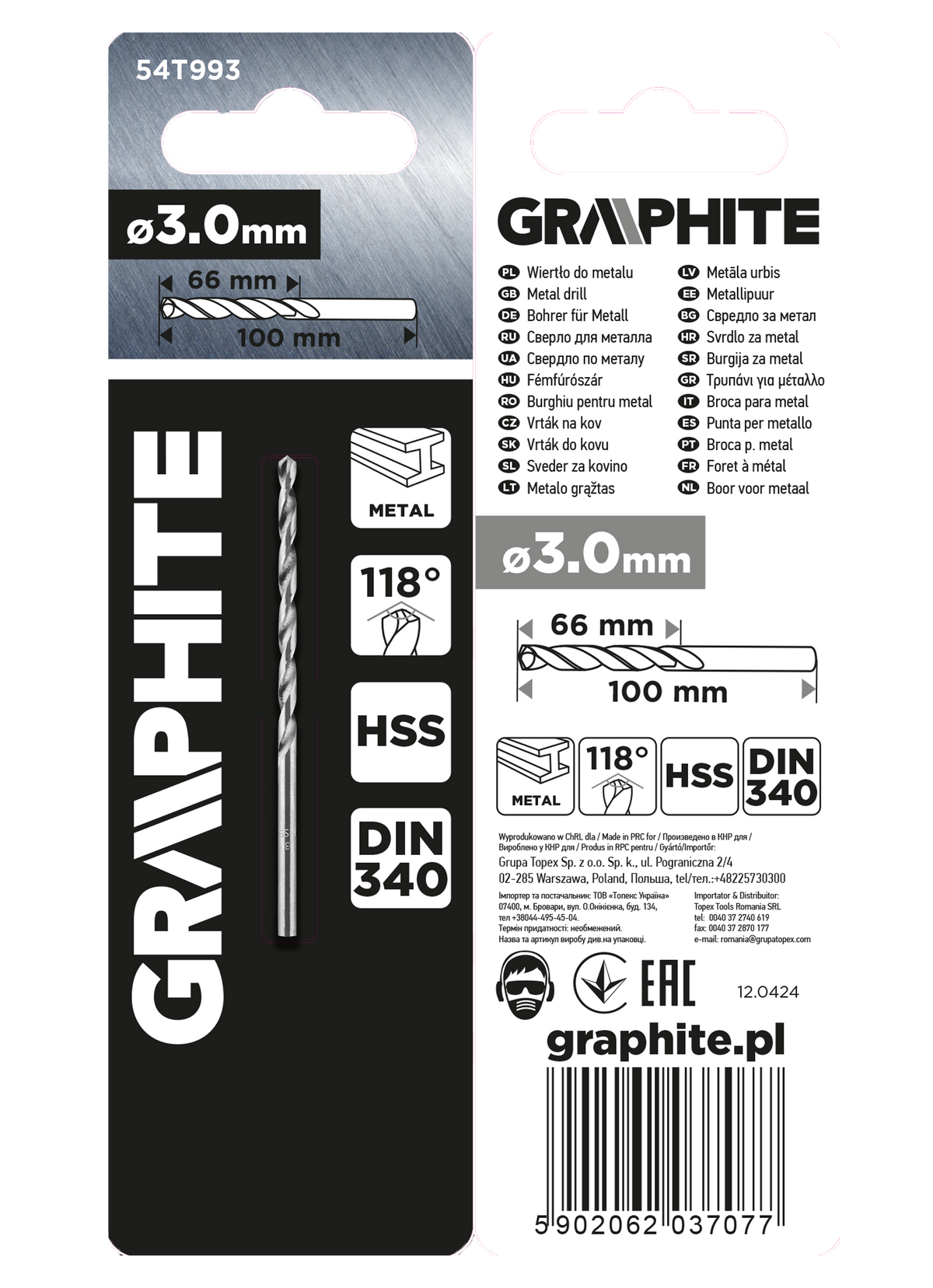 Vrták do kovu HSS, DIN 340, predĺžený, 3 mm od GRAPHITE nájdeš na naravis.sk