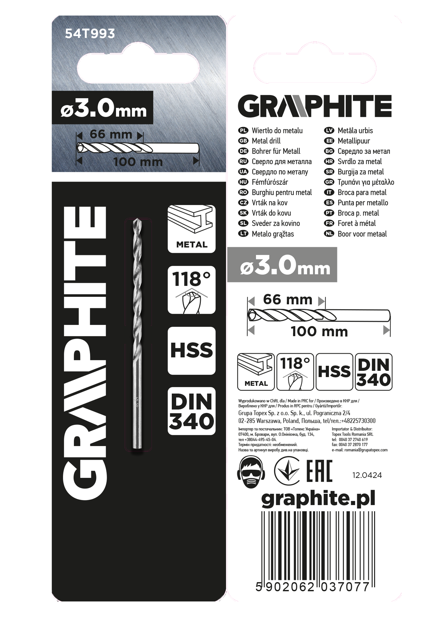 Vrták do kovu HSS, DIN 340, predĺžený, 3 mm od GRAPHITE nájdeš na naravis.sk
