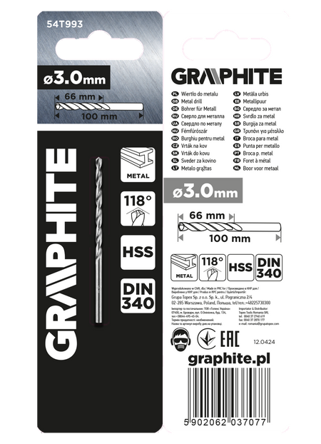 Vrták do kovu HSS, DIN 340, predĺžený, 3 mm od GRAPHITE nájdeš na naravis.sk